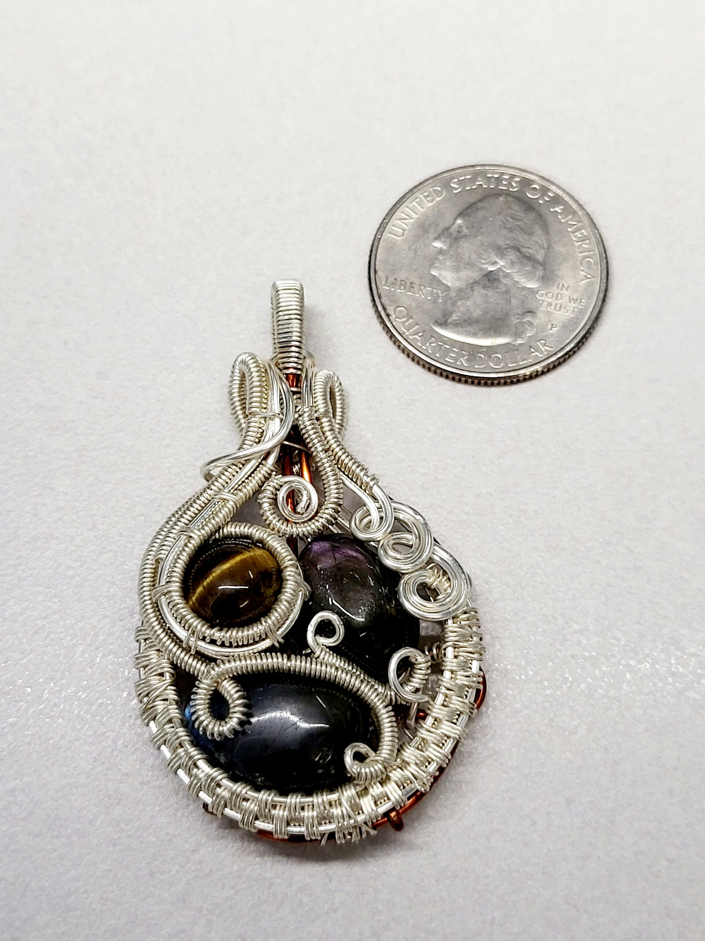 Multi-Crystal Silver Wire Wrapped Pendant Necklace