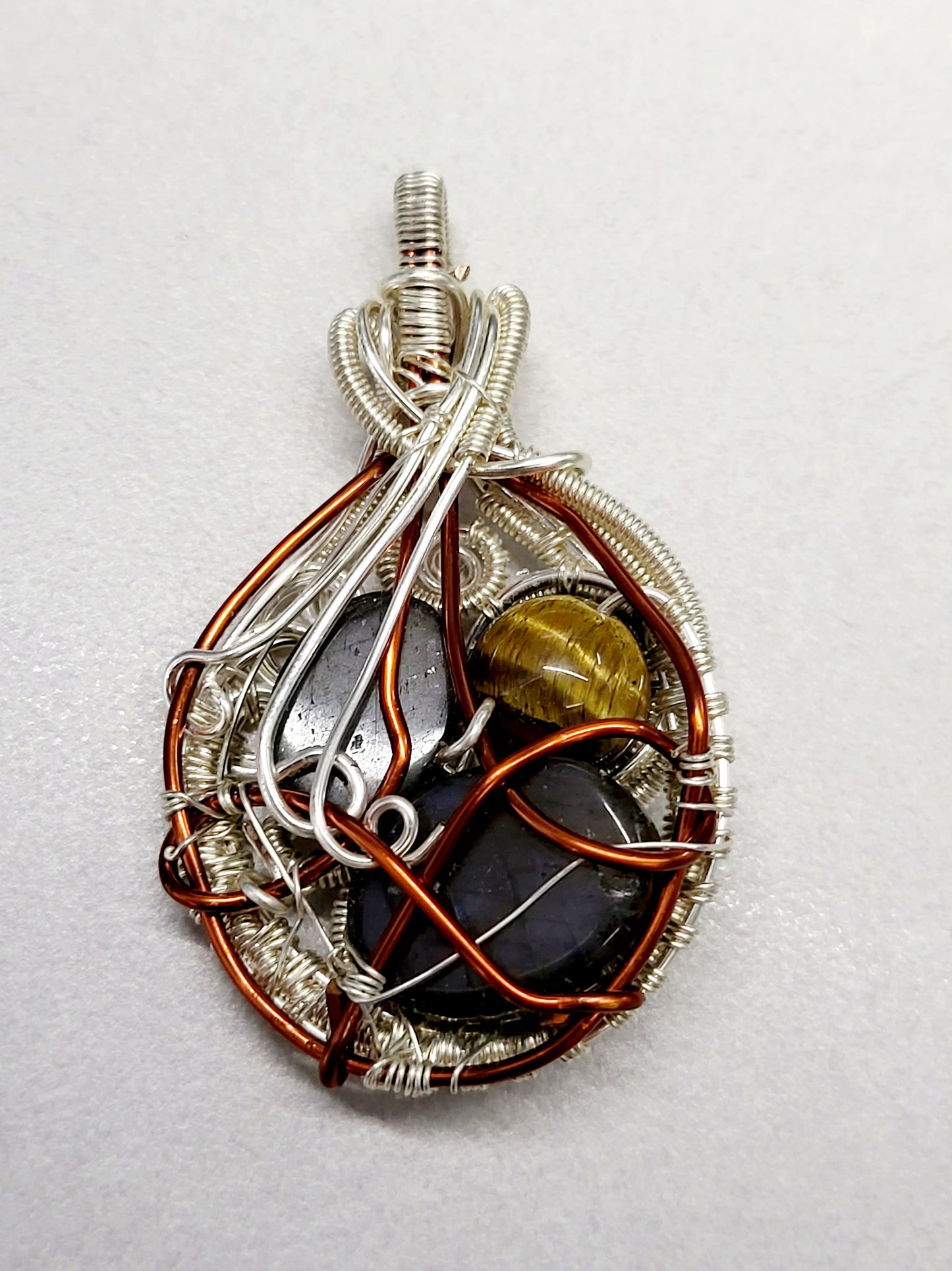 Multi-Crystal Silver Wire Wrapped Pendant Necklace