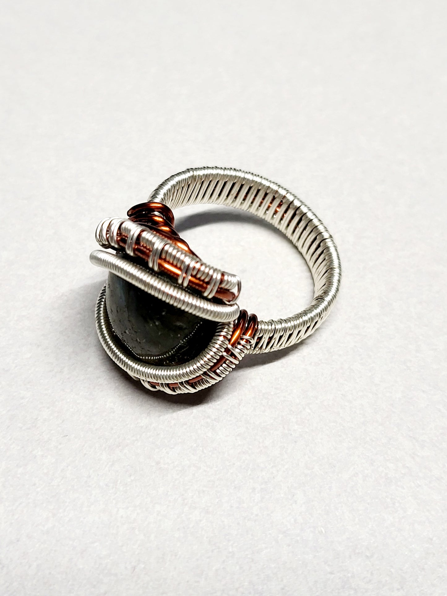 Labradorite and Silver/Copper Wire Wrapped Ring Size 11