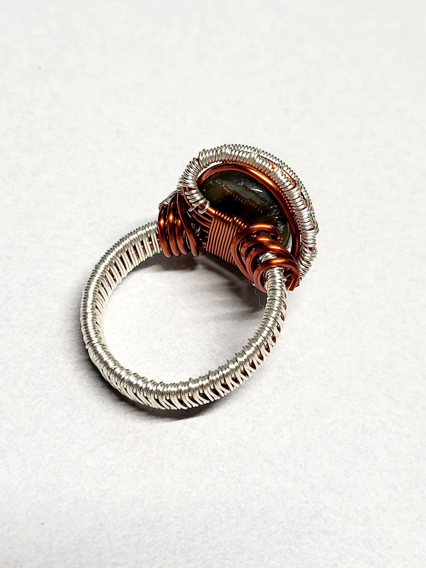 Labradorite and Silver/Copper Wire Wrapped Ring Size 11