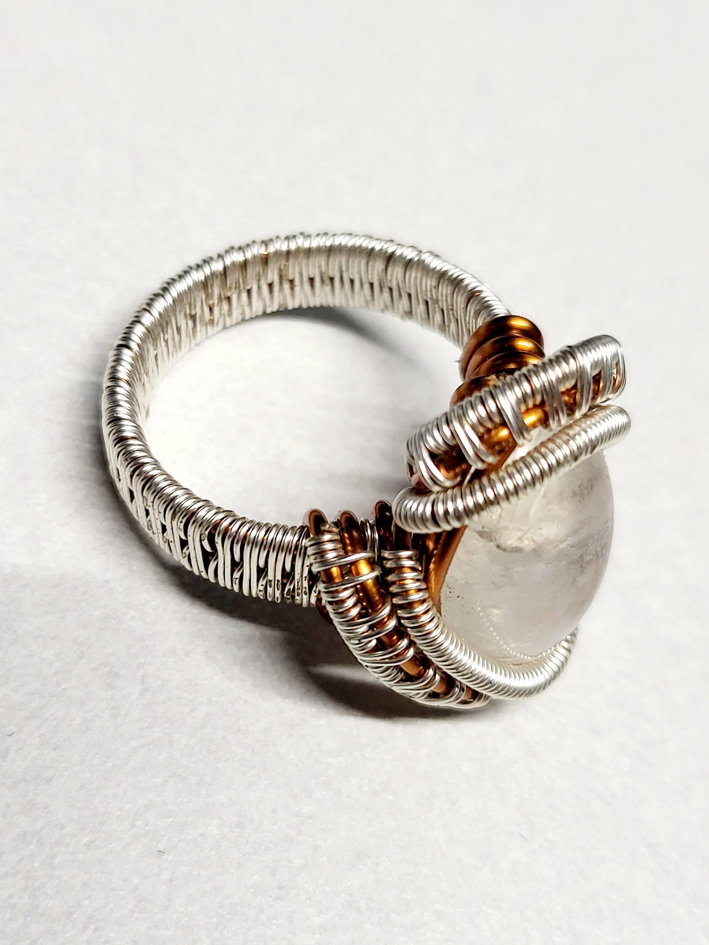 Moonstone and Silver/Copper Wire Wrapped Ring Size 9