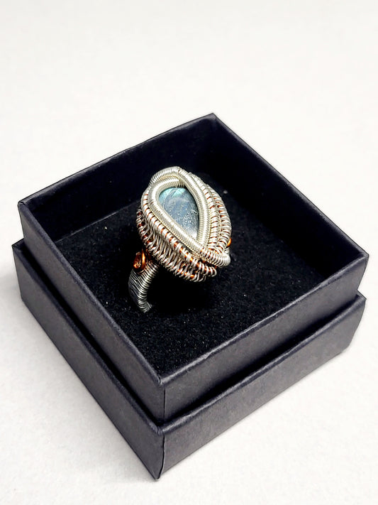 Labradorite and Silver Wire Wrapped Ring Size 8