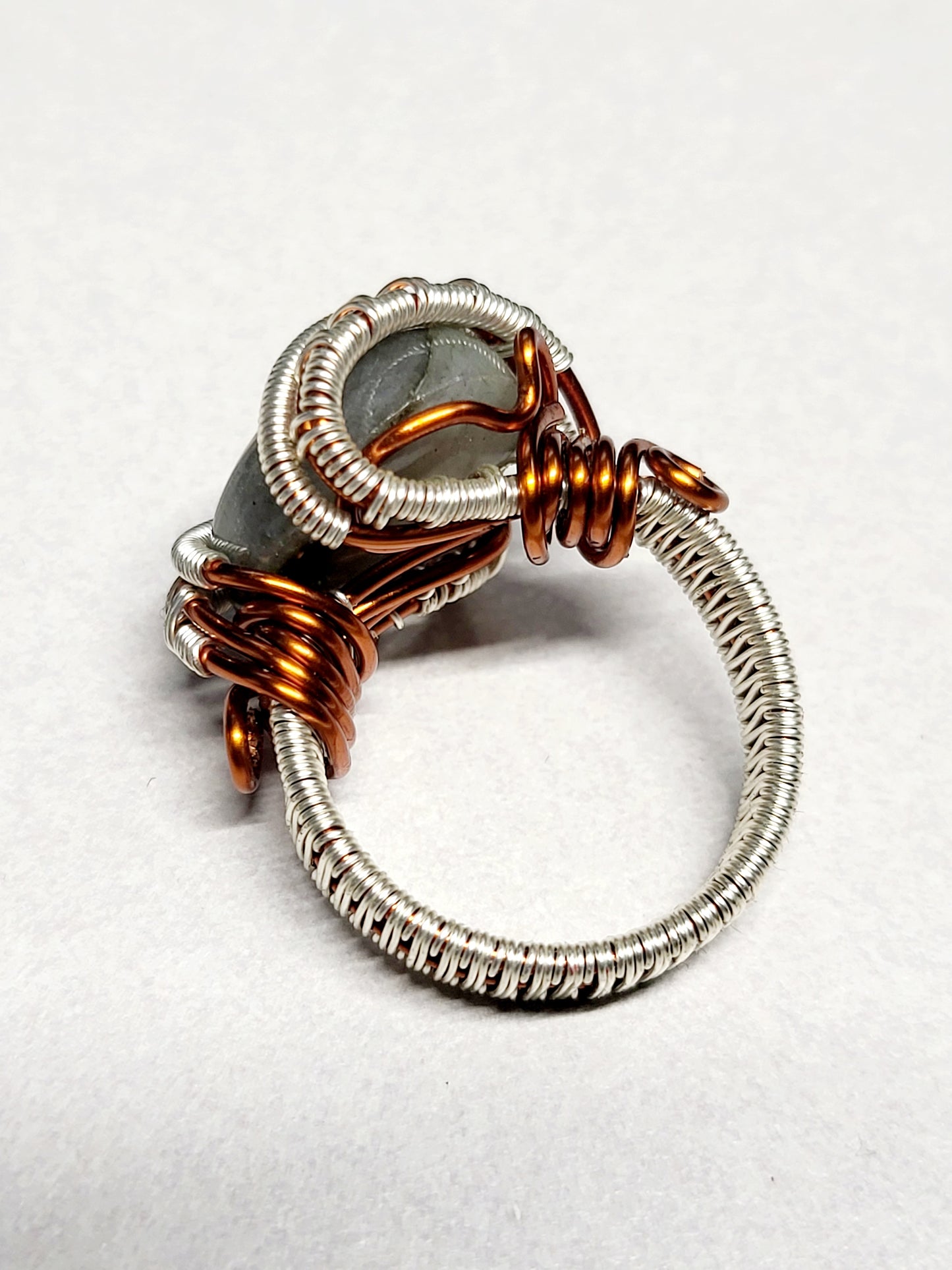 Labradorite and Silver/Copper Wire Wrapped Ring Size 9.5