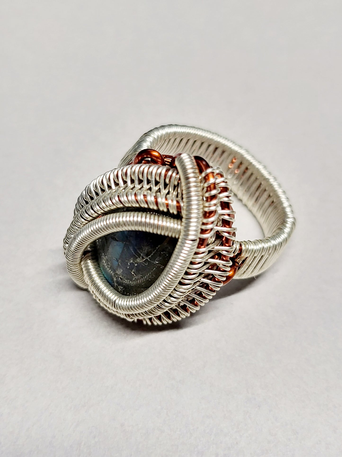 Labradorite and Silver Wire Wrapped Ring Size 7