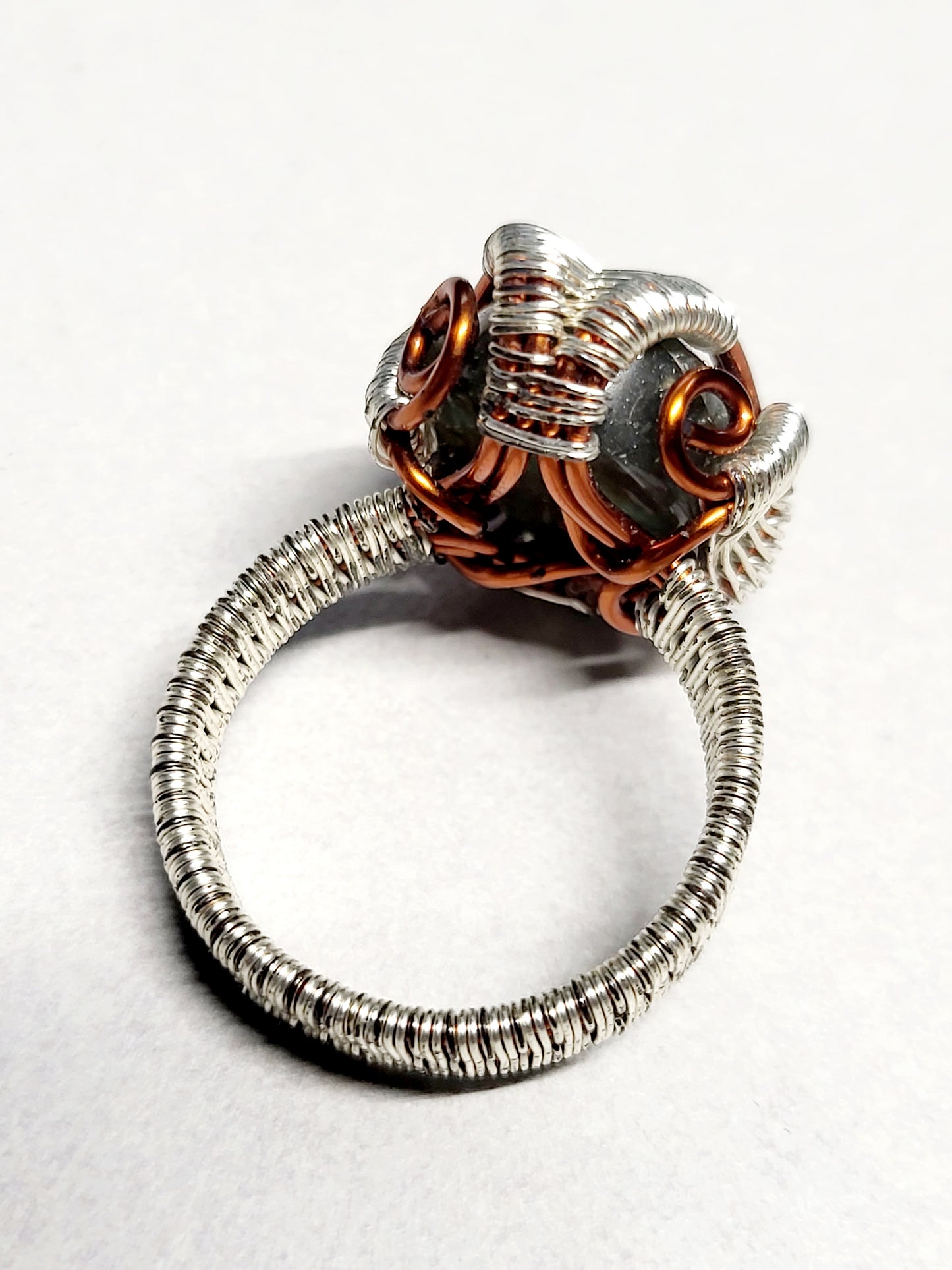Labradorite and Silver/Copper Wire Wrapped Ring Size 12