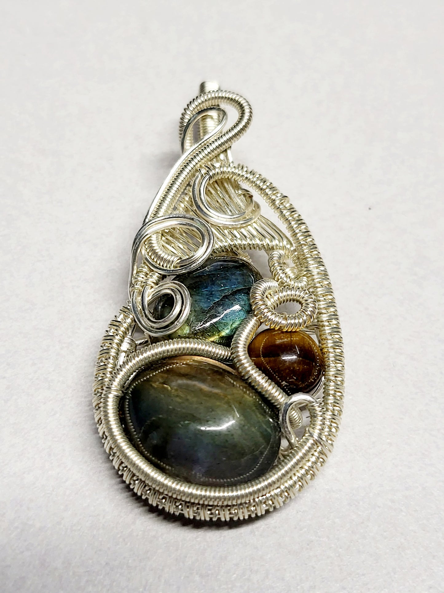 Multi-Crystal Silver Wire Wrapped Pendant Necklace