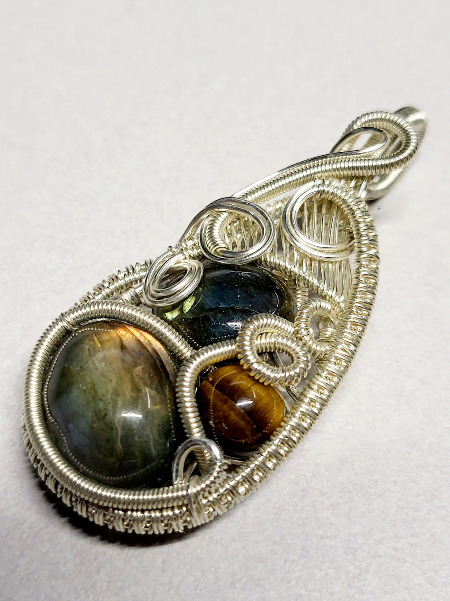 Multi-Crystal Silver Wire Wrapped Pendant Necklace