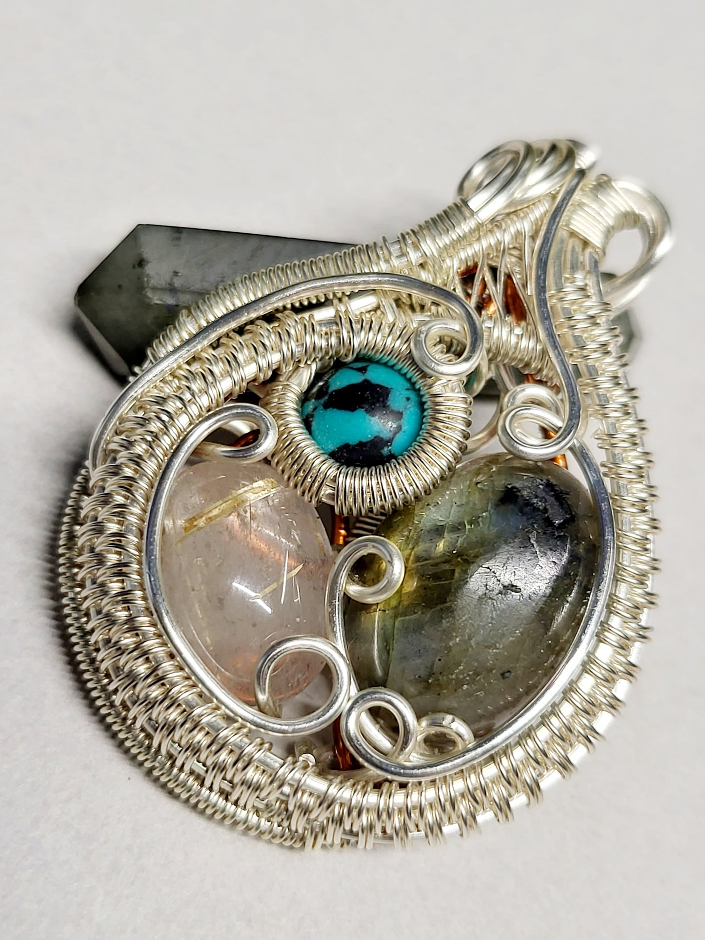 Multi-Crystal Silver Wire Wrapped Pendant Necklace