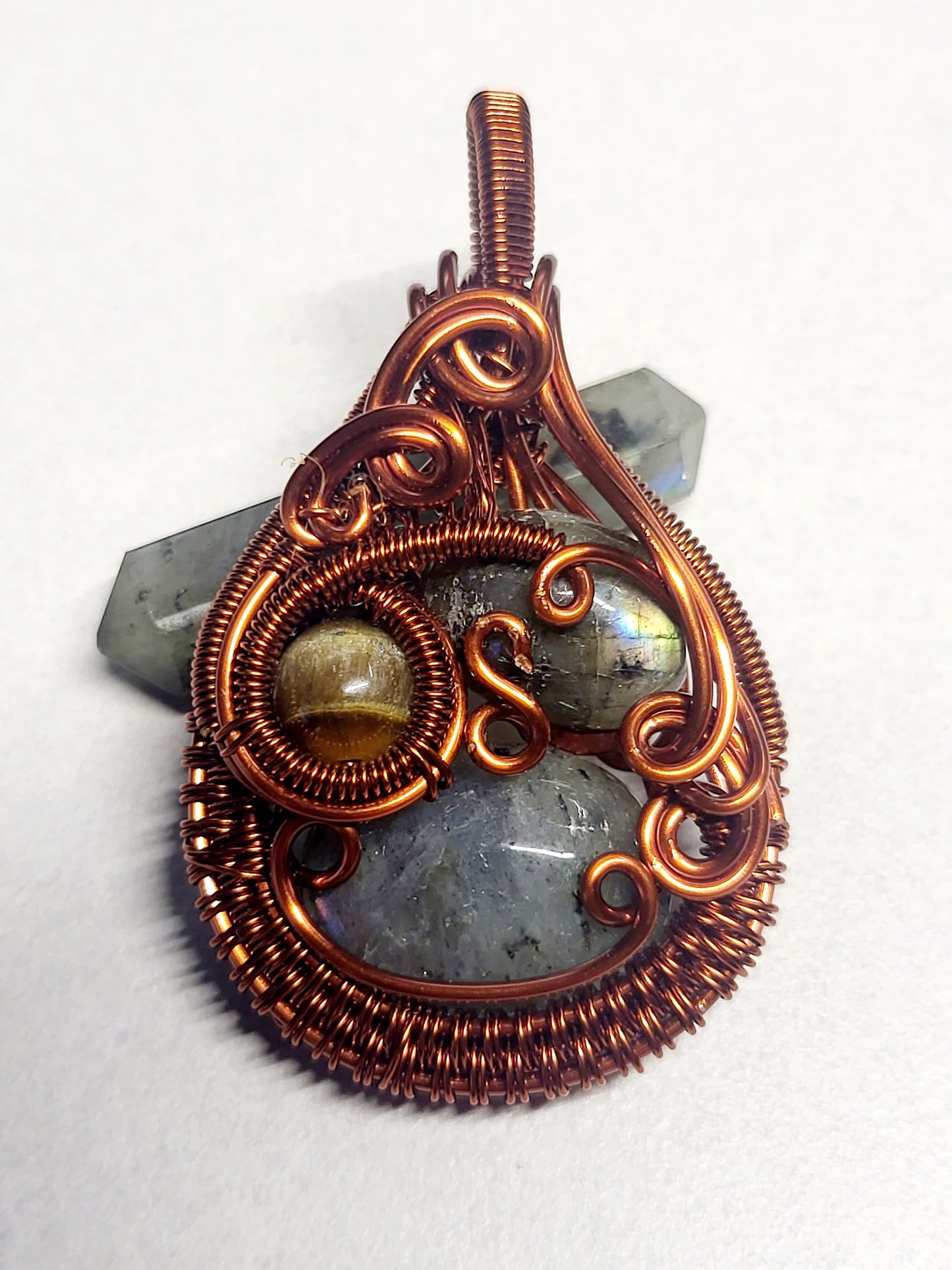 Multi-Crystal Copper Wire Wrapped Pendant Necklace