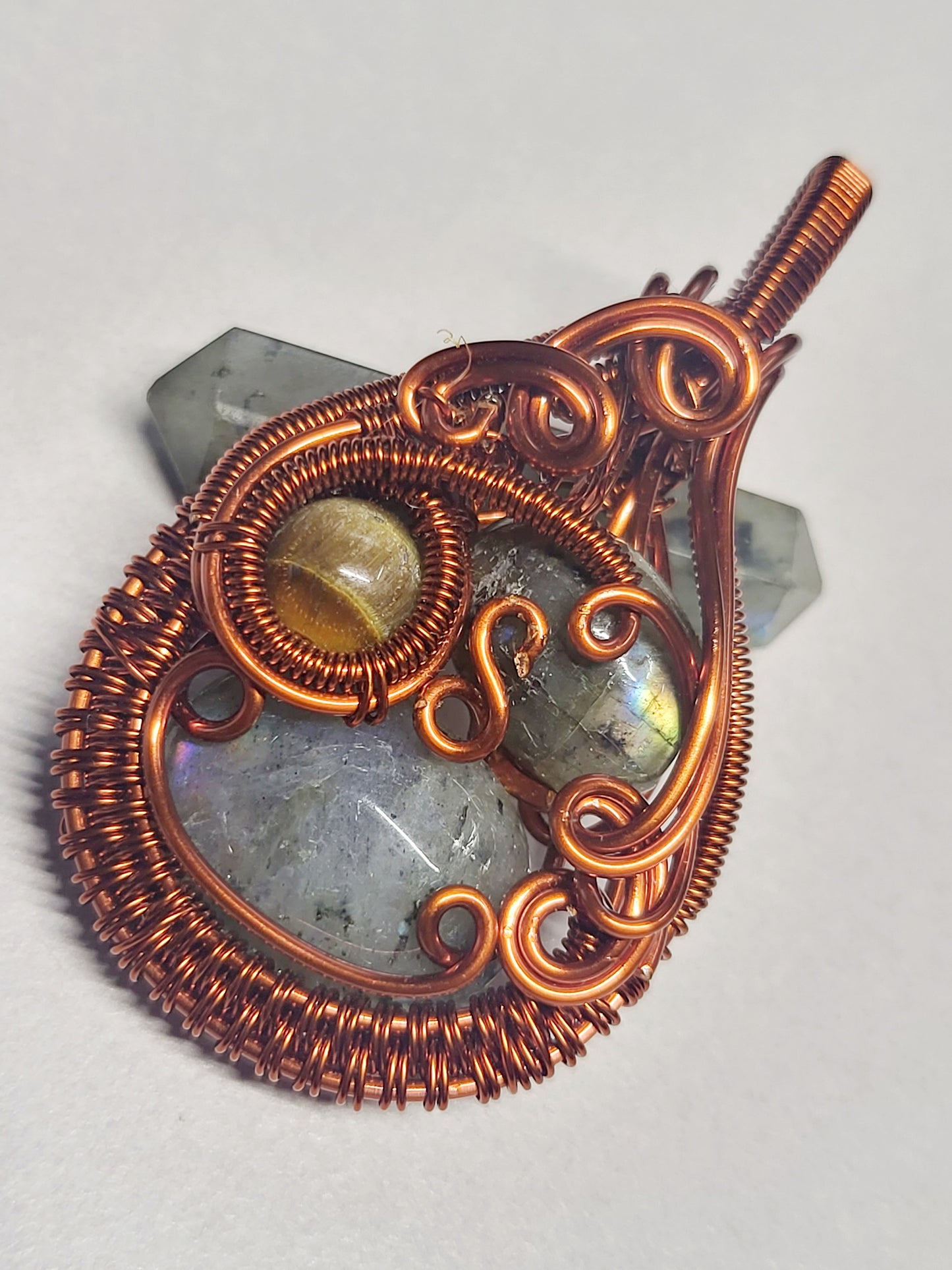 Multi-Crystal Copper Wire Wrapped Pendant Necklace