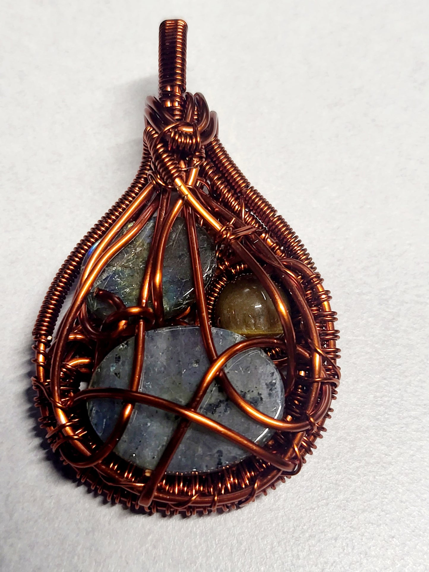 Multi-Crystal Copper Wire Wrapped Pendant Necklace