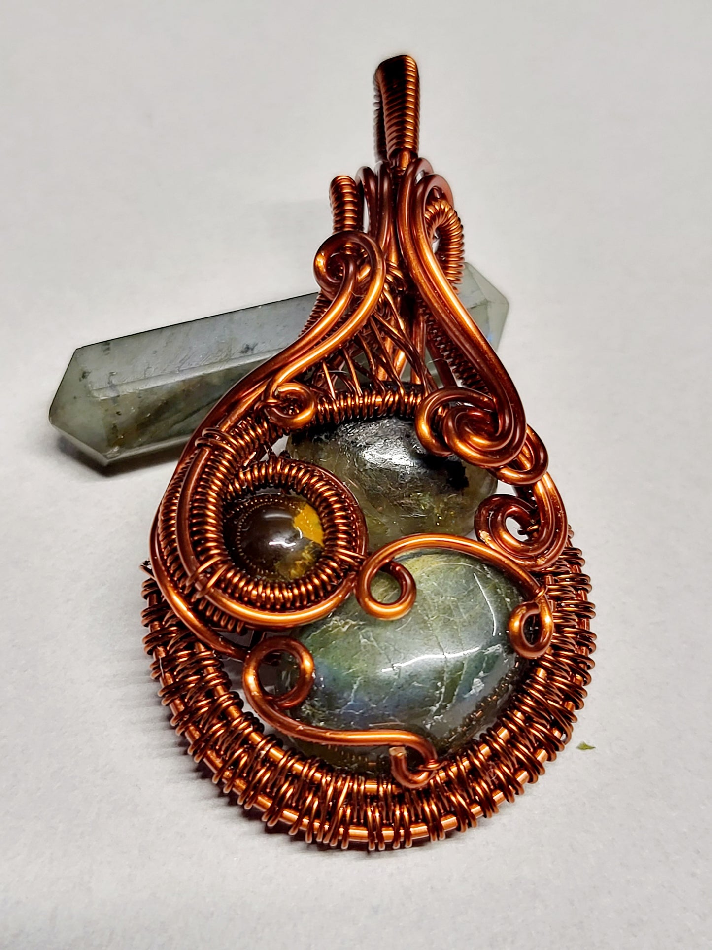 Multi-Crystal Copper Wire Wrapped Pendant Necklace