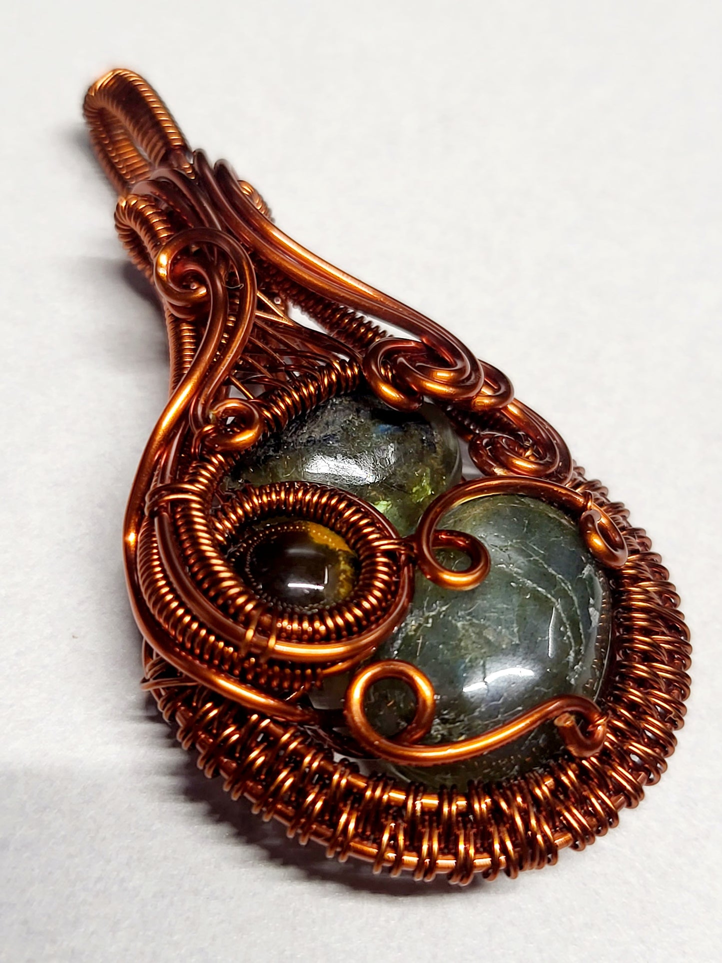 Multi-Crystal Copper Wire Wrapped Pendant Necklace