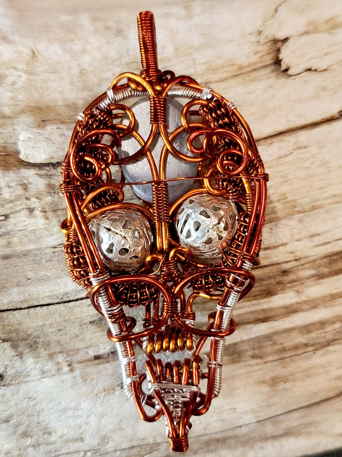 Labradorite Skull Wire Wrapped Pendant Necklace