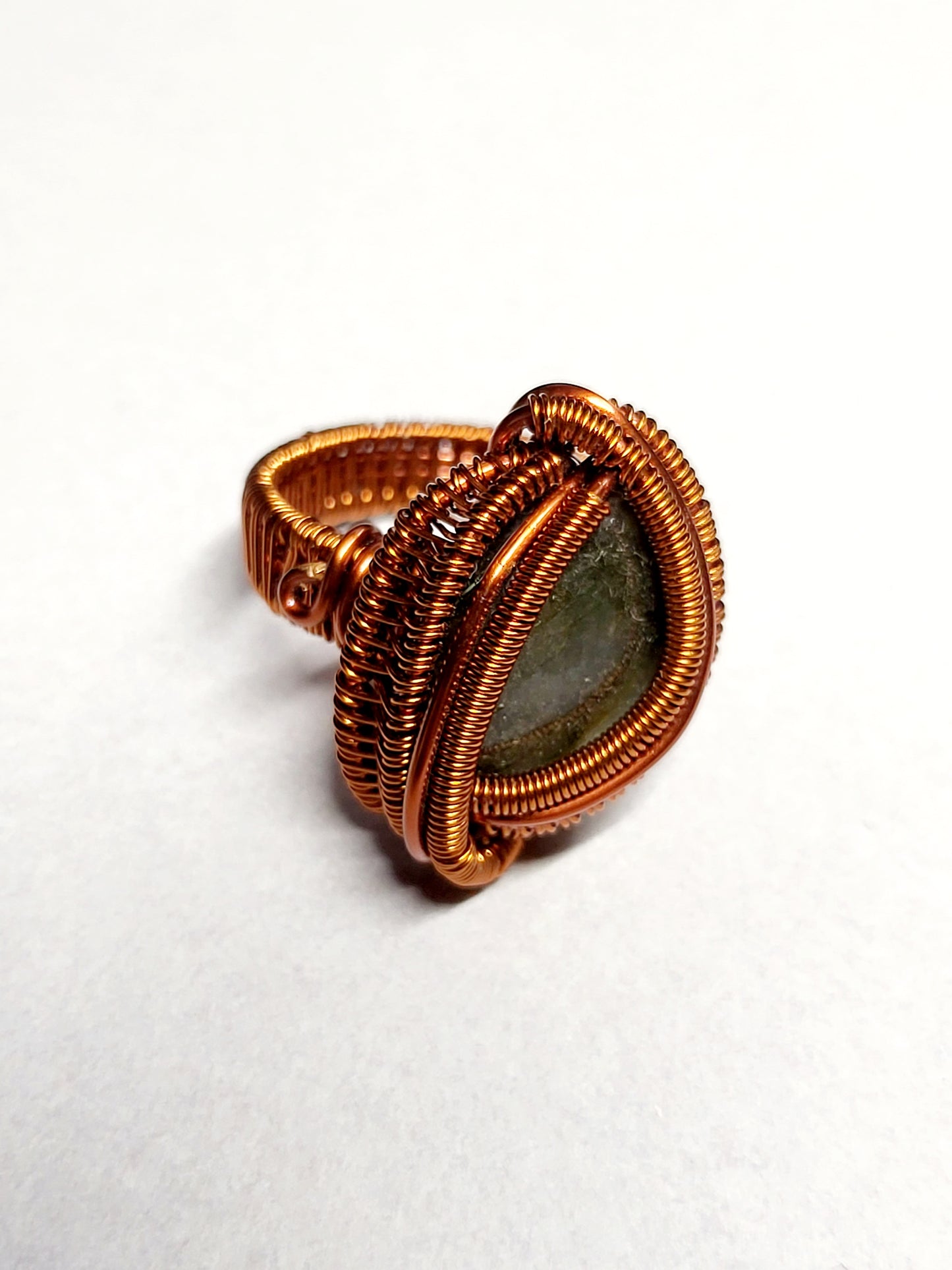 Labradorite and Copper Wire Wrapped Ring Size 8
