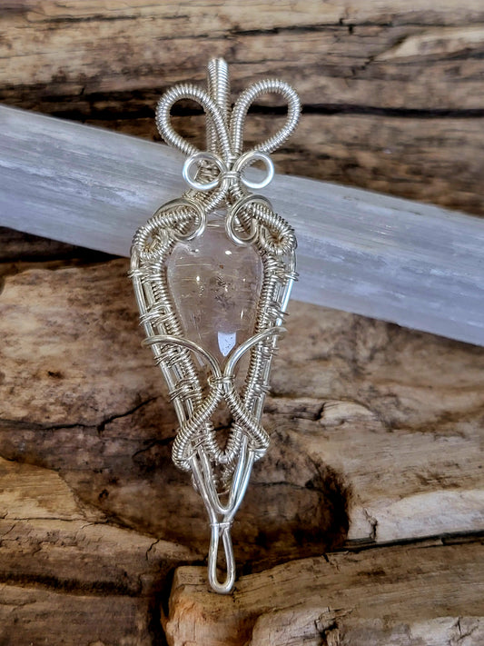 Quartz and Silver Wire Wrapped Pendant Necklace