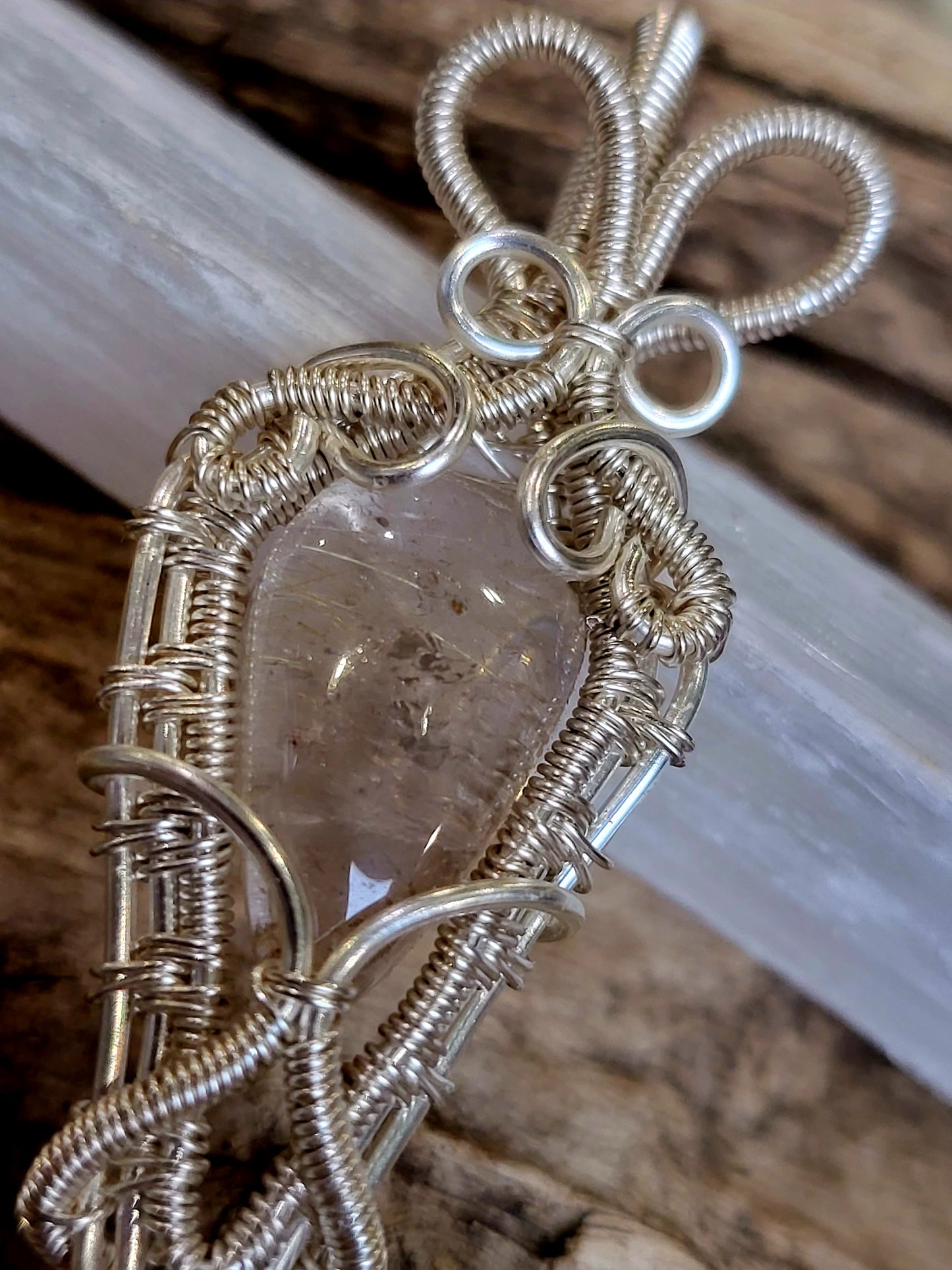 Quartz and Silver Wire Wrapped Pendant Necklace