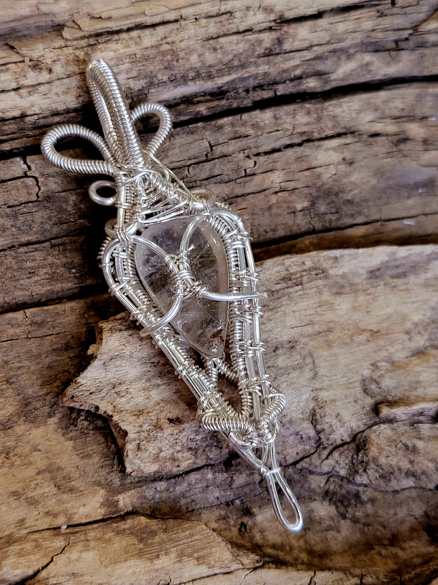 Quartz and Silver Wire Wrapped Pendant Necklace