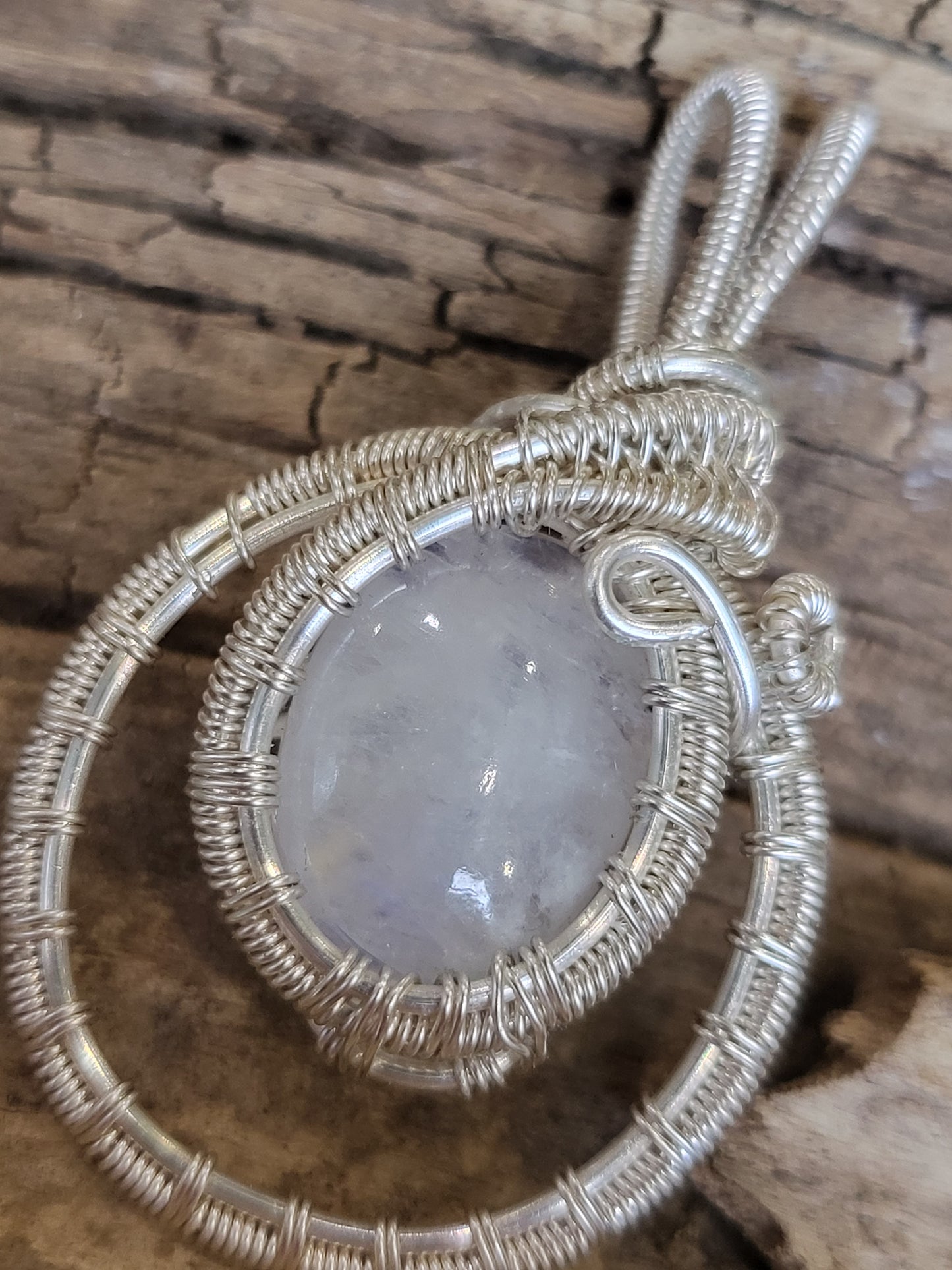 Moonstone and Silver Wire Wrapped Pendant Necklace