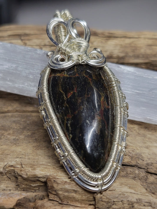 Fossilized Palm Root and Silver Wire Wrapped Necklace