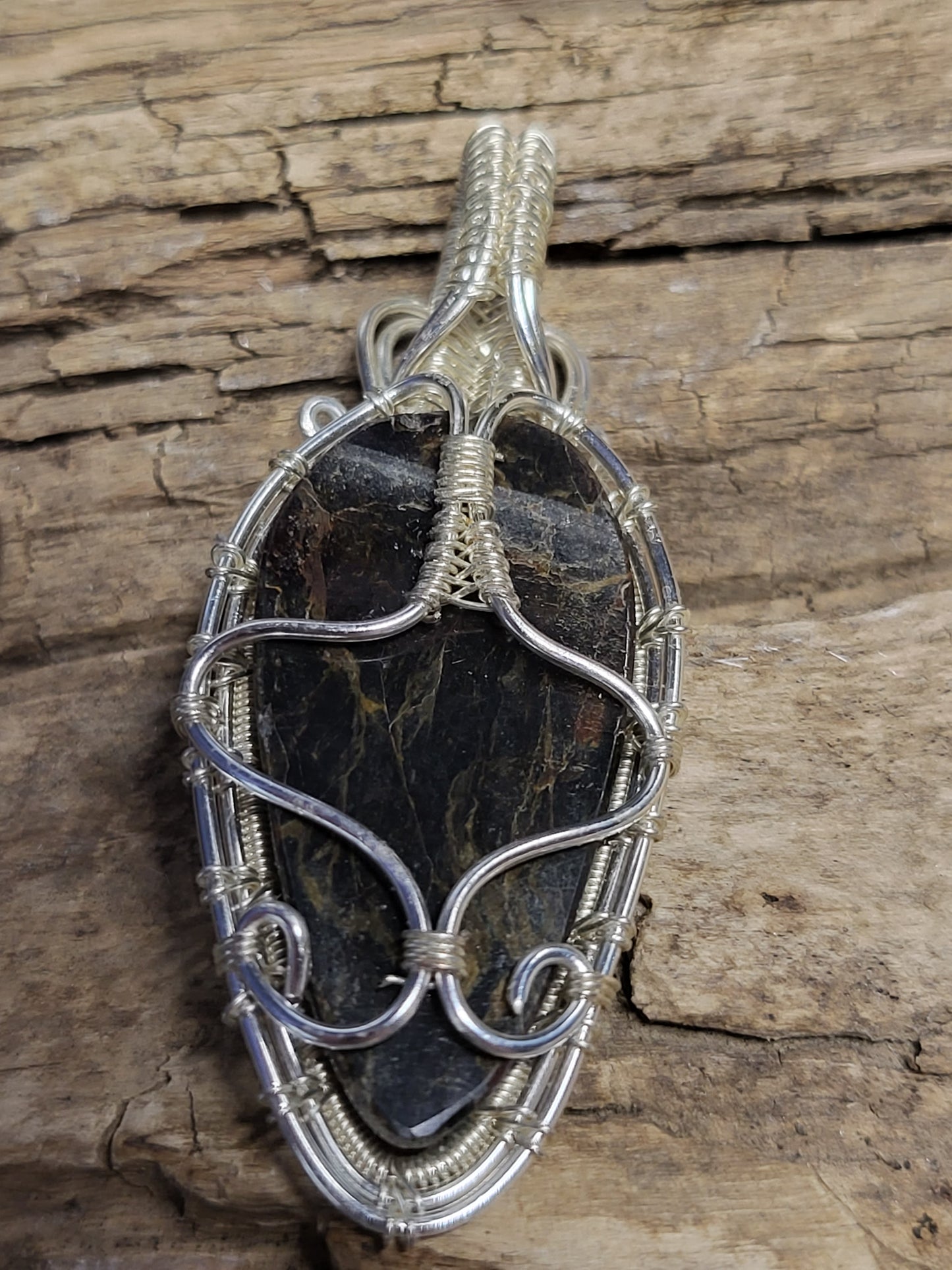 Fossilized Palm Root and Silver Wire Wrapped Necklace