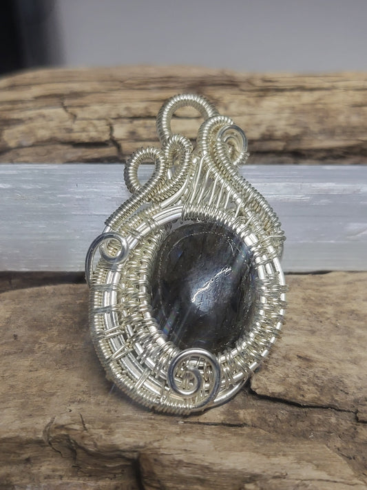 Labradorite and Silver Wire Wrapped Pendant Necklace