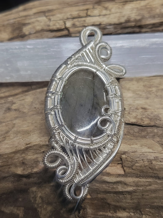 Labradorite and Silver Wire Wrapped Pendant Necklace