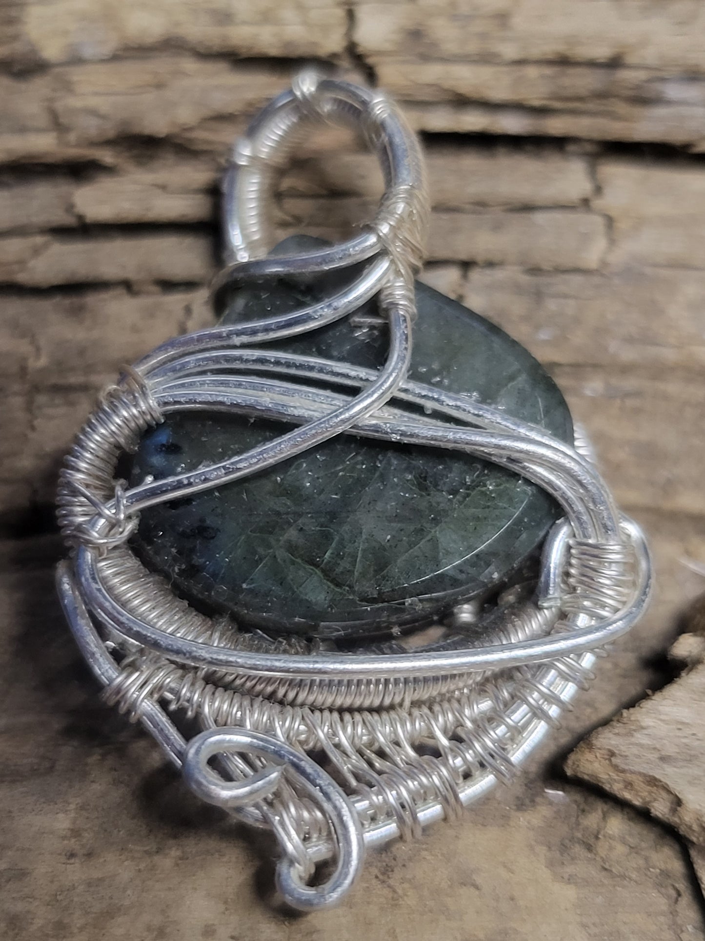 Labradorite and Silver Wire Wrapped Pendant Necklace