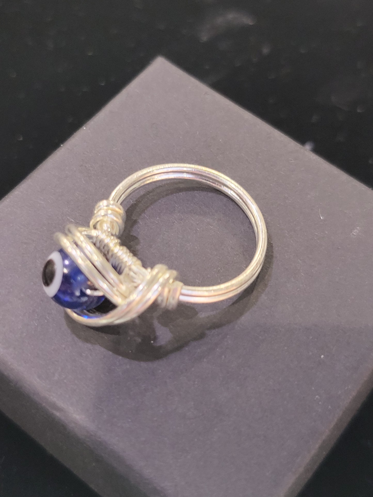 Silver Wire Wrapped Evil Eye Ring