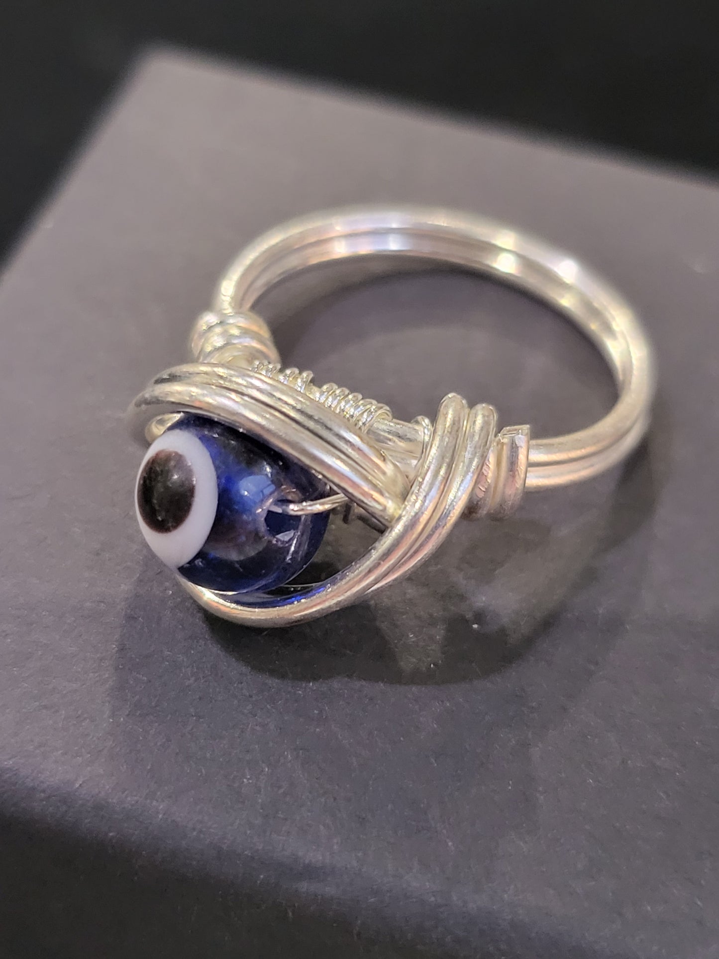 Silver Wire Wrapped Evil Eye Ring