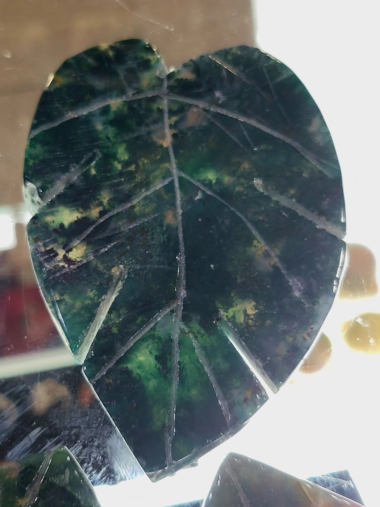 Moss Agate Monstera Leaf Crystal Carving